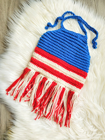 RWB Halter with Fringe