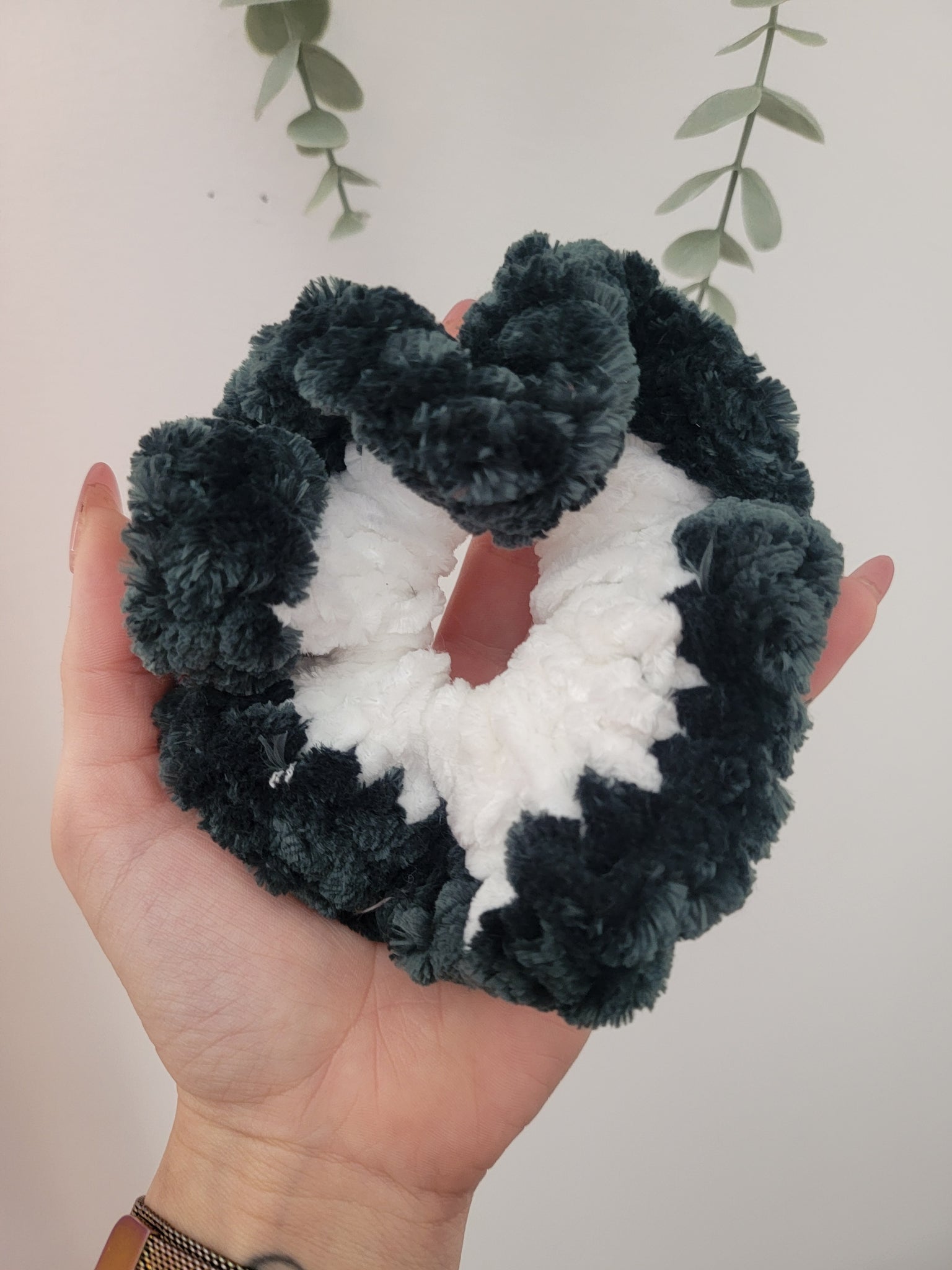 Green and white  Scrunchie