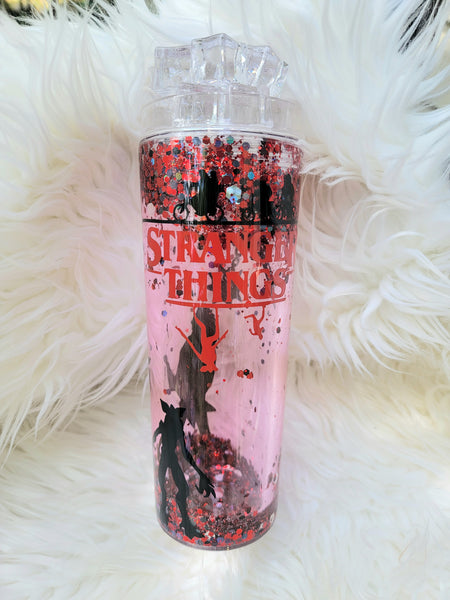 Stranger T.  Snowglobe Tumbler with Cubes