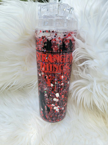 Stranger T.  Snowglobe Tumbler with Cubes